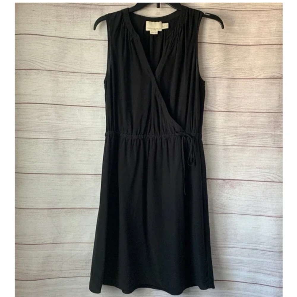 Cynthia Rowley Black Silk Sleeveless Dress V-Neck Tie String Waist